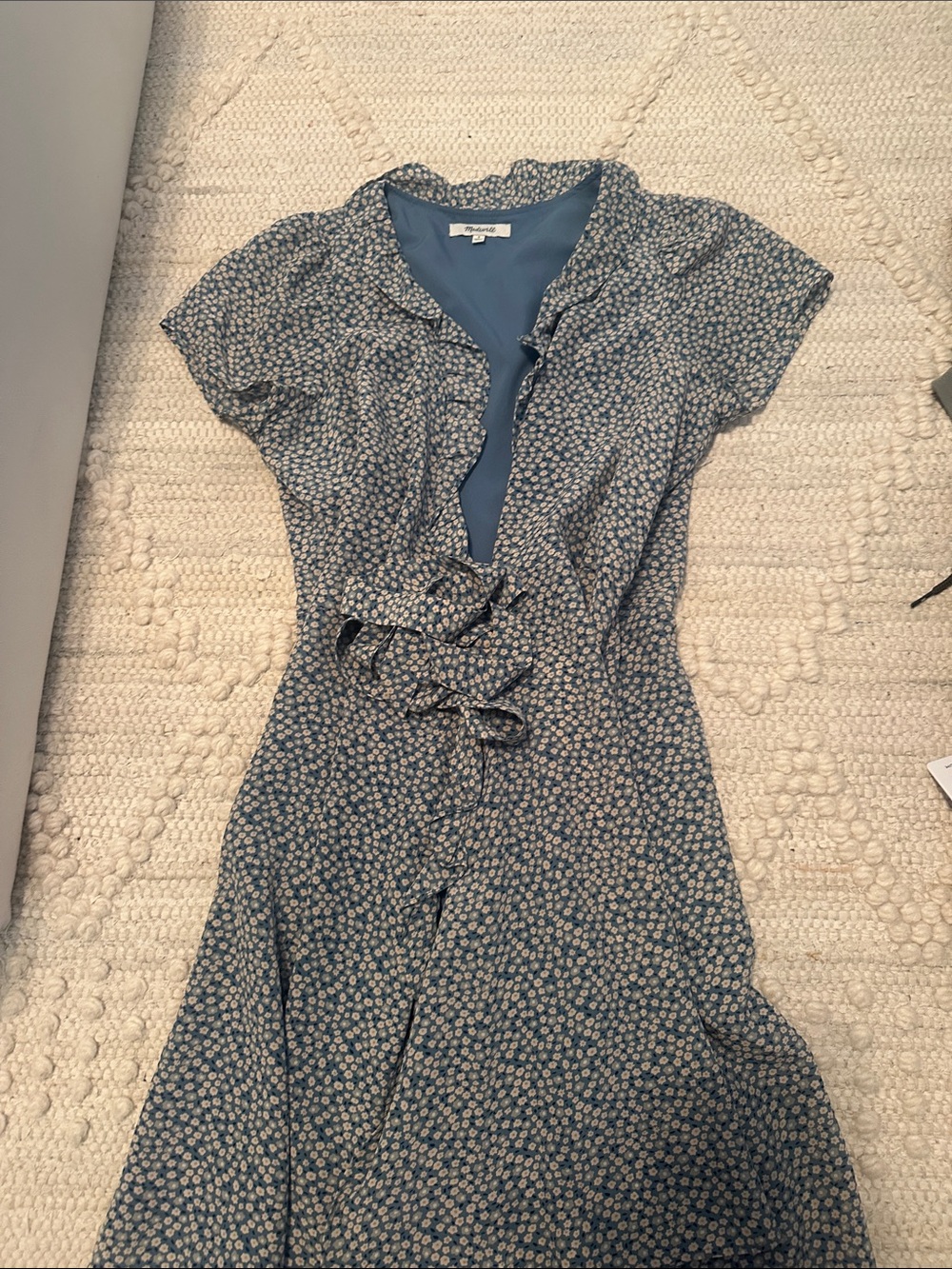 Madewell Blue Floral Ruffle-Front Midi Dress